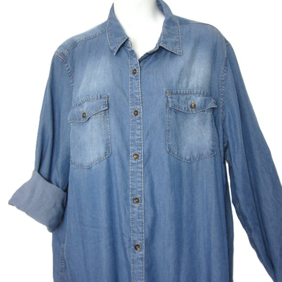 Ariat Women's Size 2X Blue Chambray Dress Button Western 100% Tencel - Picture 3 of 12